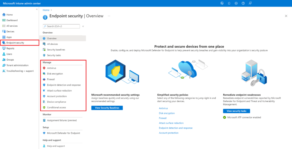 Panel de administración de directivas de Microsoft Intune